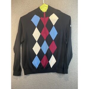 Cutter &‎ Buck Argyle Quarter Zip Sweater Navy Cotton Pullover XL